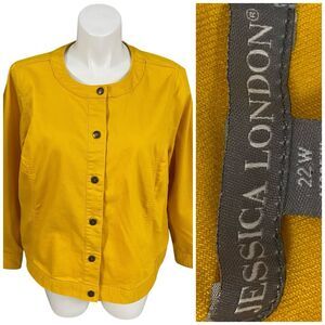 Jessica London Blazer Womens 22W Yellow Denim Jacket Officecore Work Career